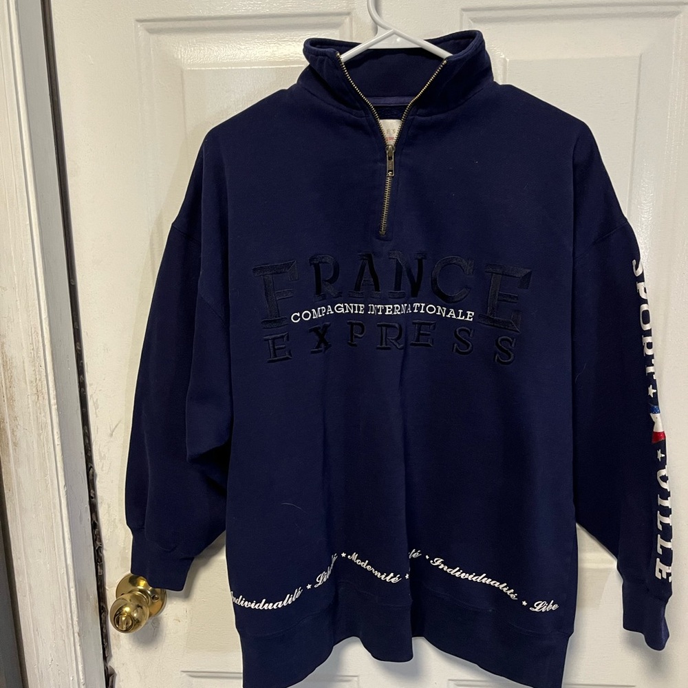 Vintage Express Athletique Navy quarter zip France themed